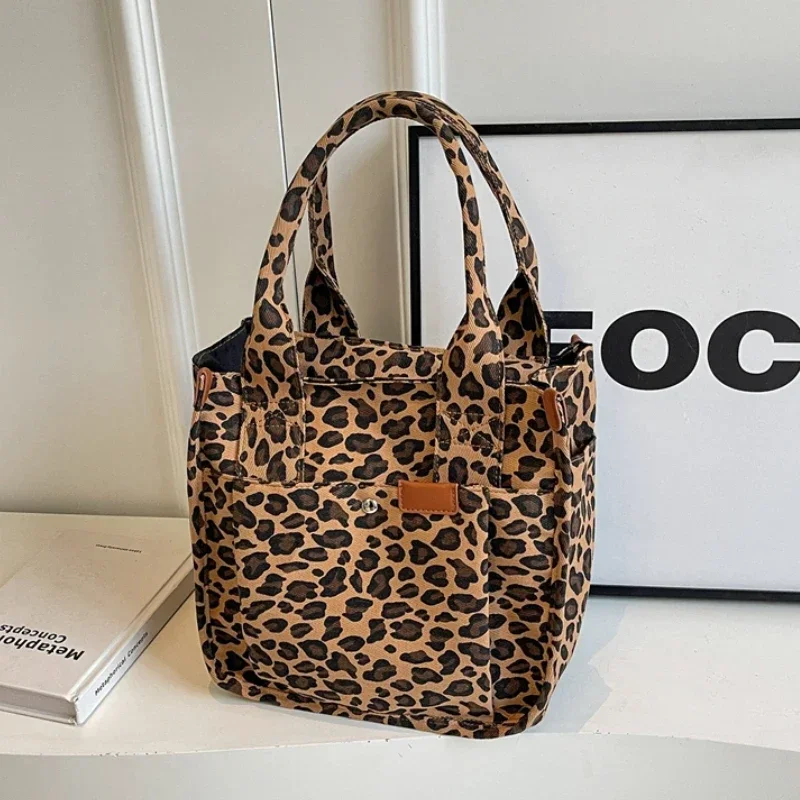 Nylon Zip Leopard Pattern Women\'s Shoulder Bag Large Capacity Tote Bag Fashionable Leopard Print Sewing Thread Shoulder Bag 2024