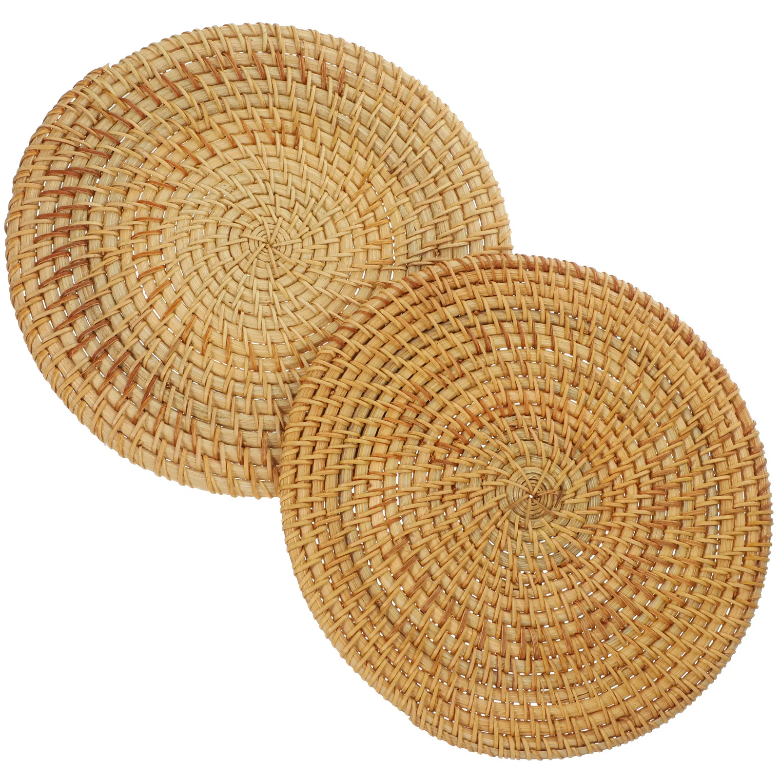 

2Pcs Round Woven Placemat Heat Resistant Table Mat Straw Dining Table Decoration Non Slip Coaster for Home Cafe