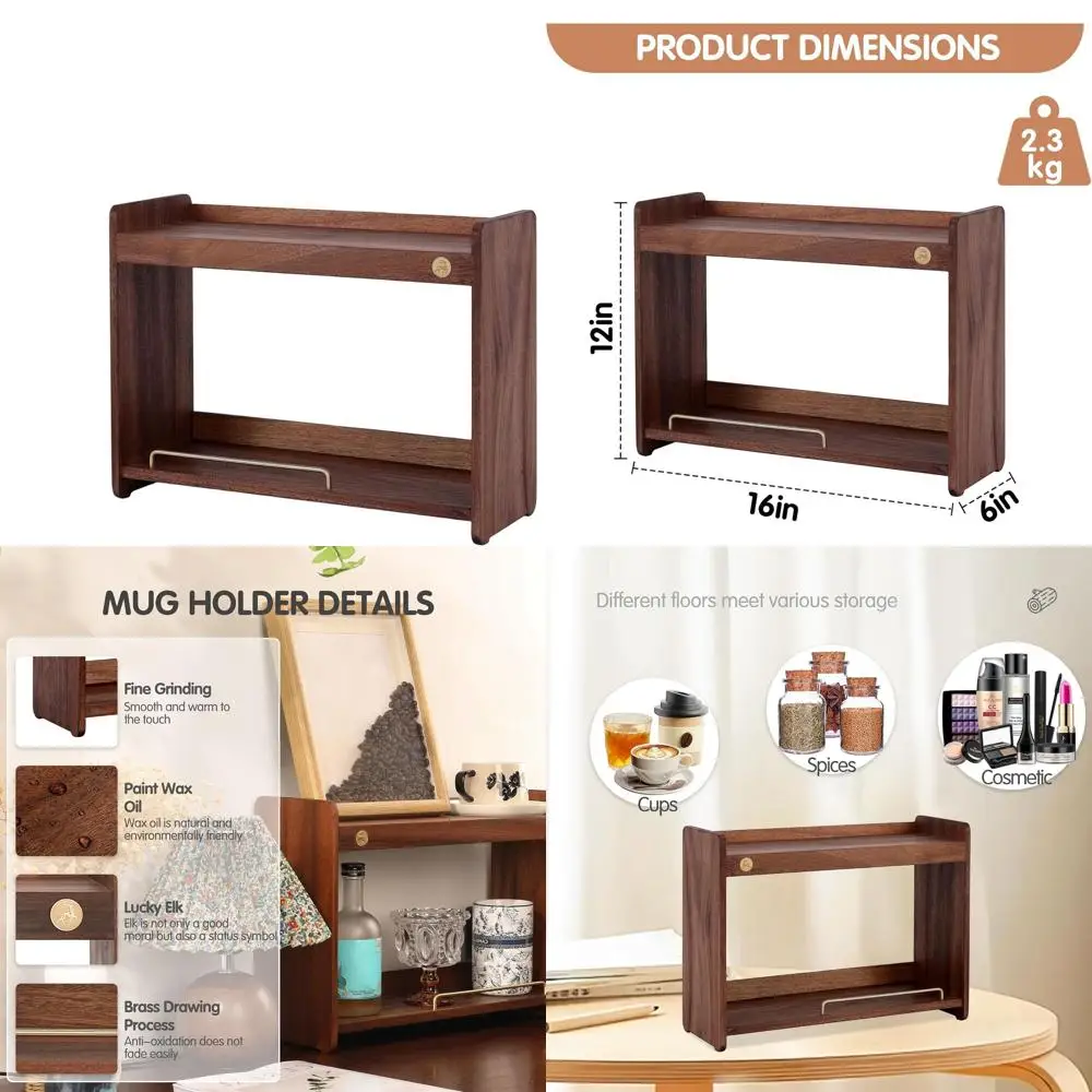 

Двухуровневая деревянная подставка для кофейных кружек - полка-витрина для хранения чашек на кухне