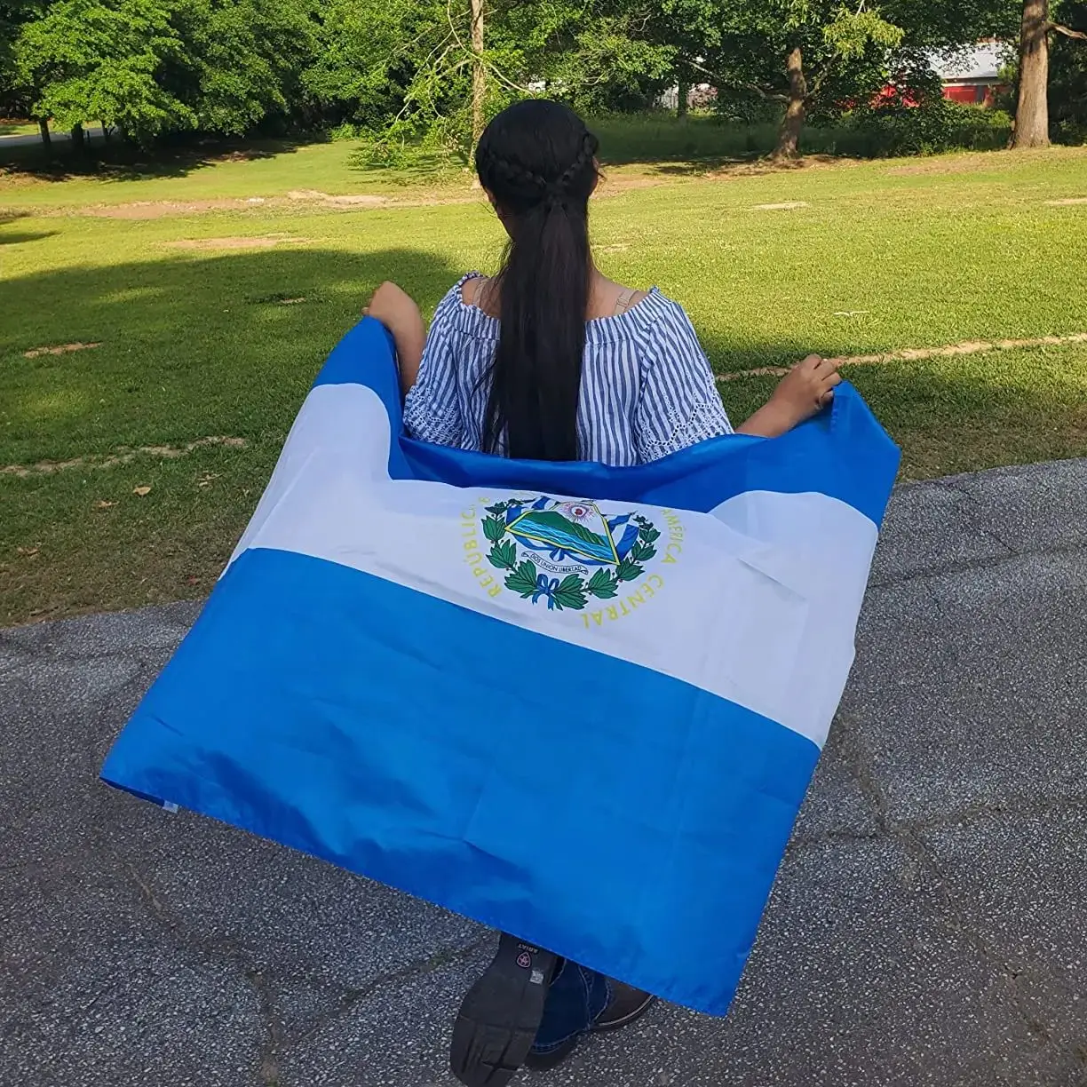 Bandera de El Salvador de poliéster para exterior - imagen 3