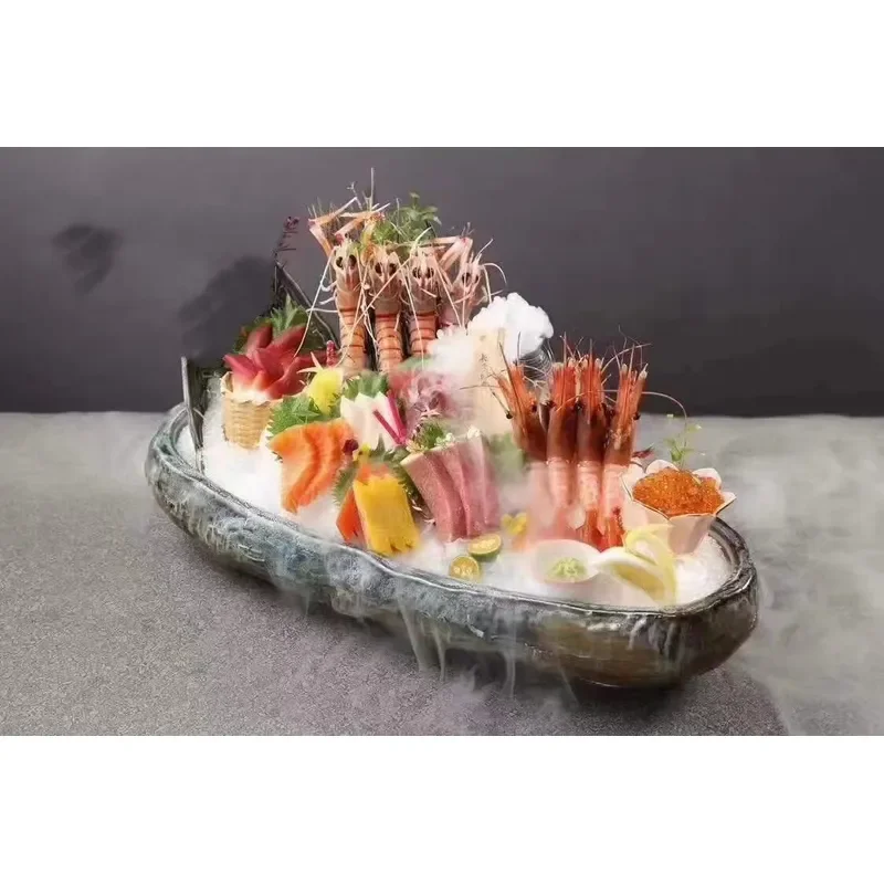 Japanese Style Ceramic Sashimi Plate Creative Seafood Serving Dish Buffet Display Platter Unique Cooking Bowl for Sushi and