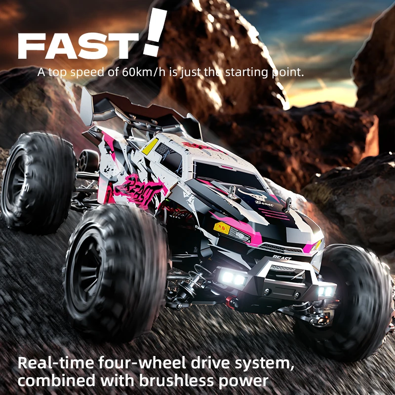1:16 Scale High Speed 60KM/H Off Road Vehicle 2.4G Remote Wear Resistant Tire LED Drift RC Car Brushless Motor 4WD Racing Car