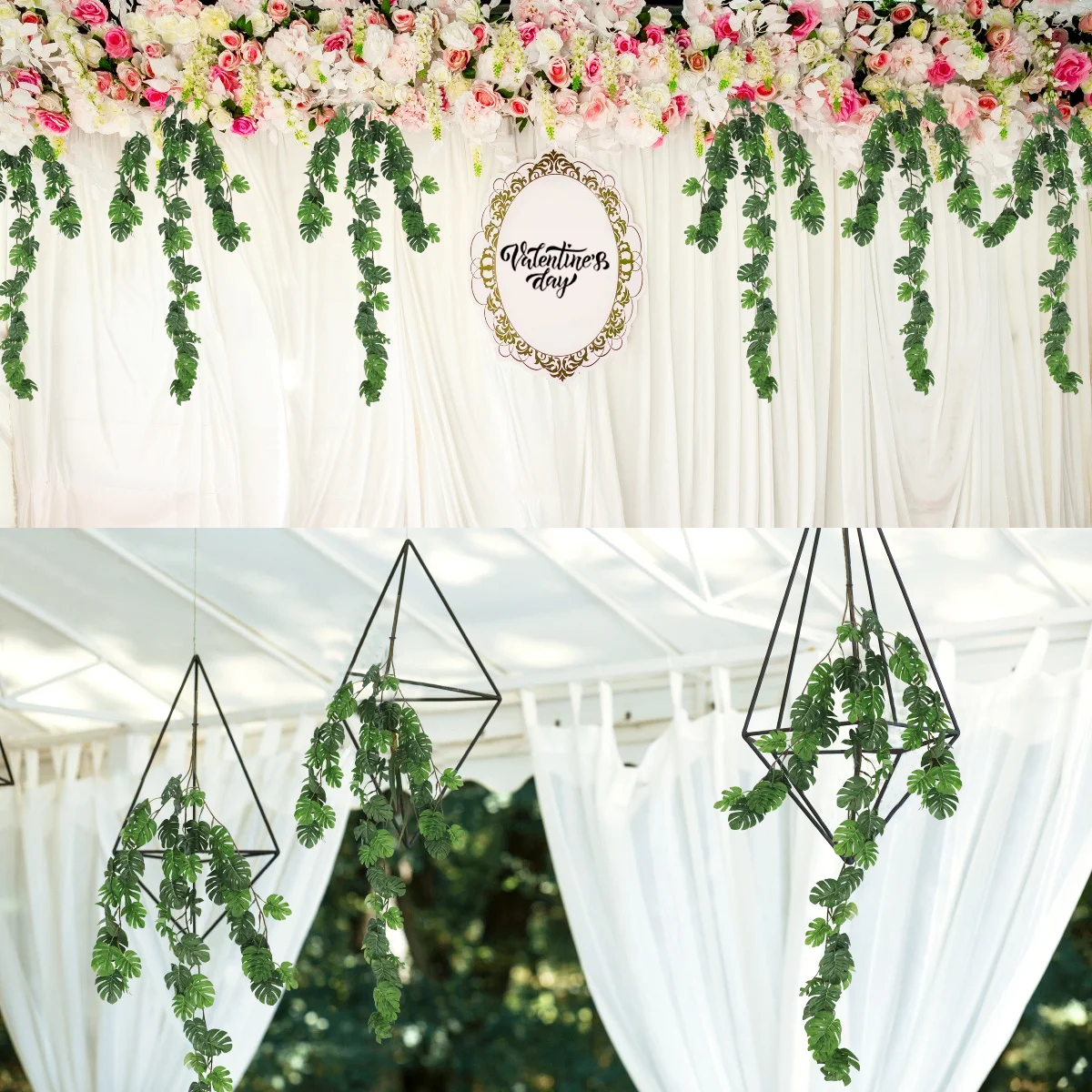 

Artificial Vine Premium Small Monstera Leaves Fake Vine Garland Wall Hanging Decoration Wedding Home Party Decor Hanging Foliage