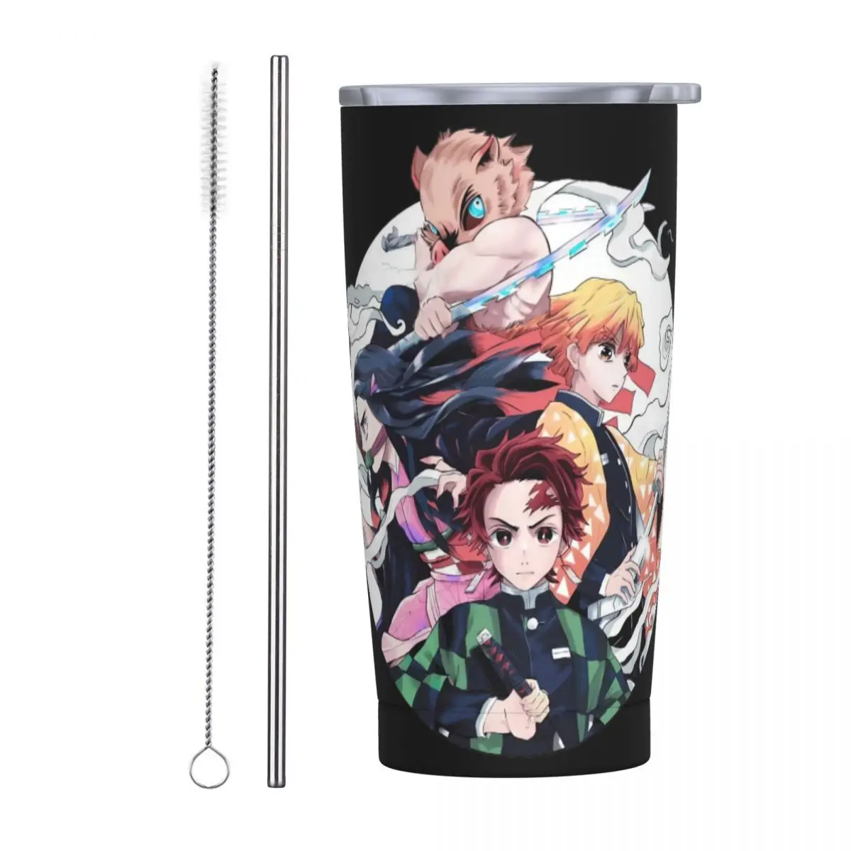 Demon Slayer Tumbler With Straw Tanjiro Nezuko Inosuke Stainless Steel Mug Double Wall Vacuum Insulated for Cold and Hot 20oz