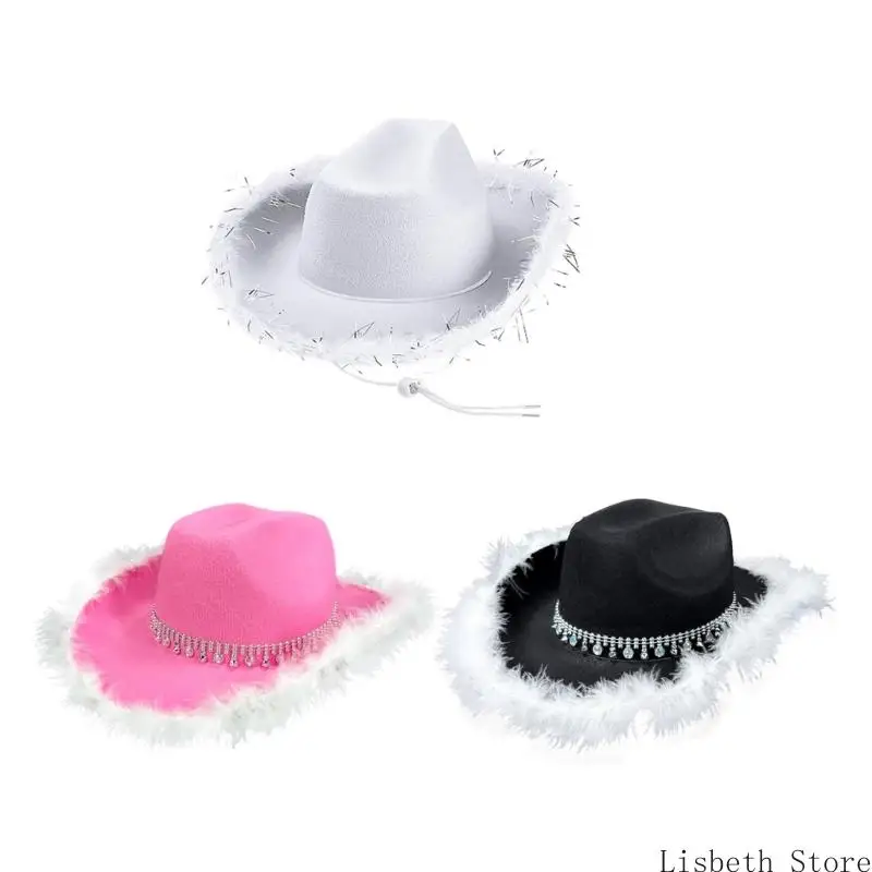 124A Bride Cowboy Hats Crystal Panama Hat for Bachelorette Party Cocktail Parties Vacation Sparkly Crystal for Comedian