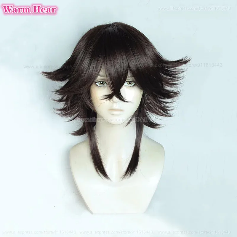 

New! Tetchou Suehiro Synthetic Anime Cos Short Black Brown Cosplay Anime Wig Heat Resistant Hair Halloween Party Wigs + Wig Cap