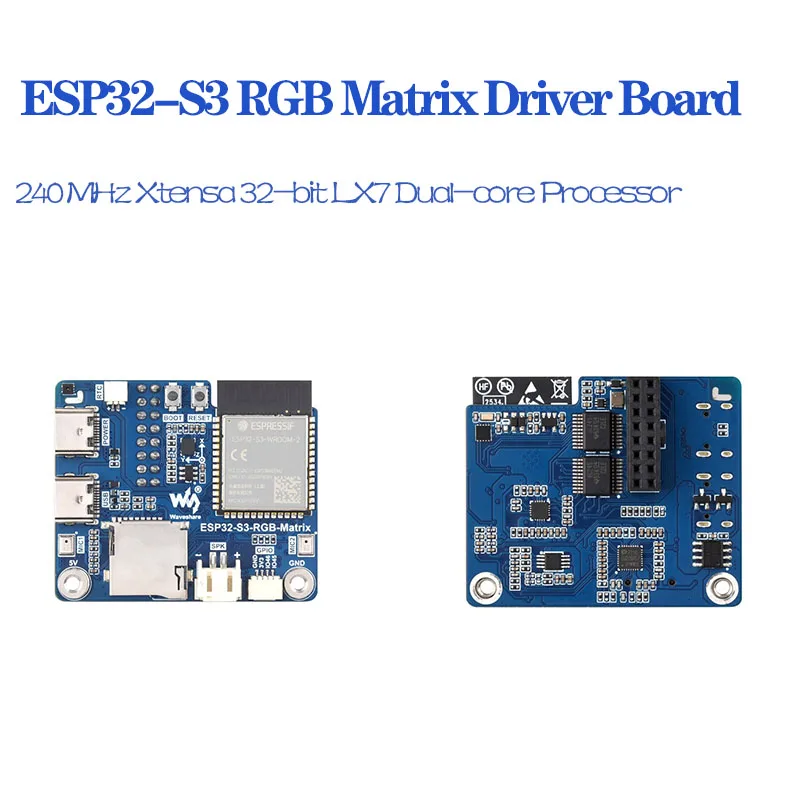 

Waveshare ESP32-S3 RGB Matrix Board Dual Mic Array 2.4GHz Wi-Fi BLE 5 AI Voice Interaction Driver