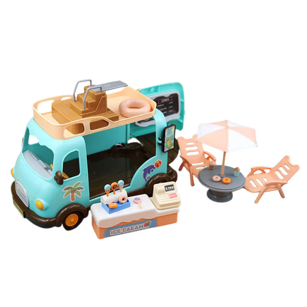 

1Set Dollhouse Miniature Ice Cream Van Playset Beach Chair Umbrella Realistic Food Accessories Kids Pretend Play Creative Decor