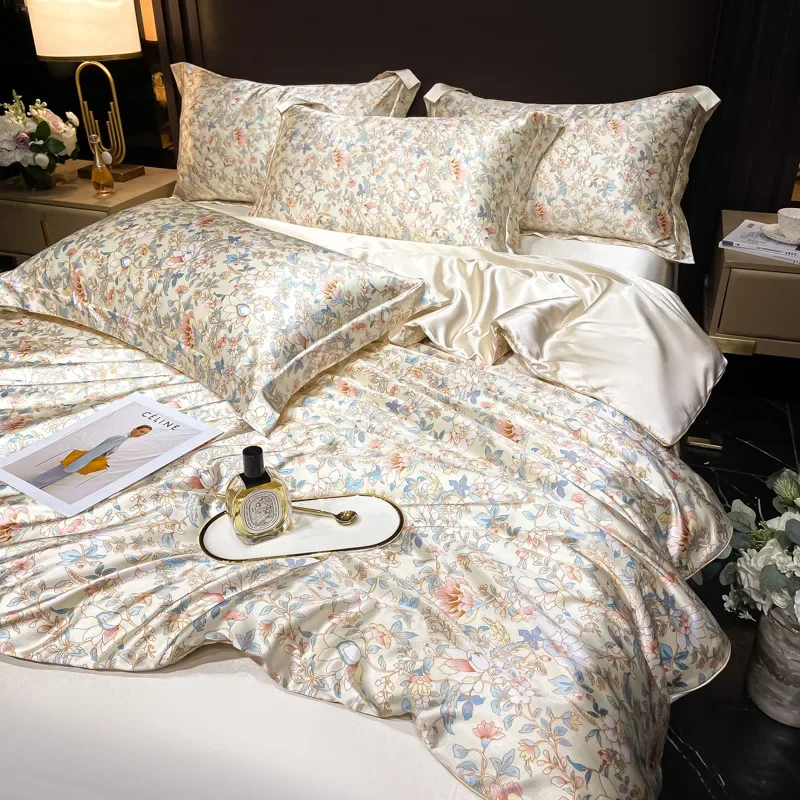 

100 Mulberry Silk Printed Bedding Sets High Quality Silk Skin-Friendly Sleeping Naked Bedclothes Double Single Bed Bedroom Decor