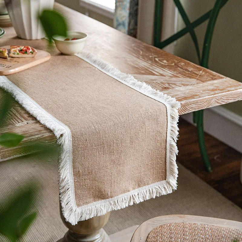 Table Runners Farmhouse Rustic Natural Jute Lace Vintage Country Wedding Birthday Thanksgiving Christmas Party Table Decoration