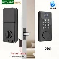 RAYKUBE-cerradura inteligente DS01 BLE TT con huella dactilar, cerrojo de seguridad con pestillo/Sensor de puerta, llave de bloqueo automático/contraseña/tarjeta/cerradura TT, desbloqueo por aplicación