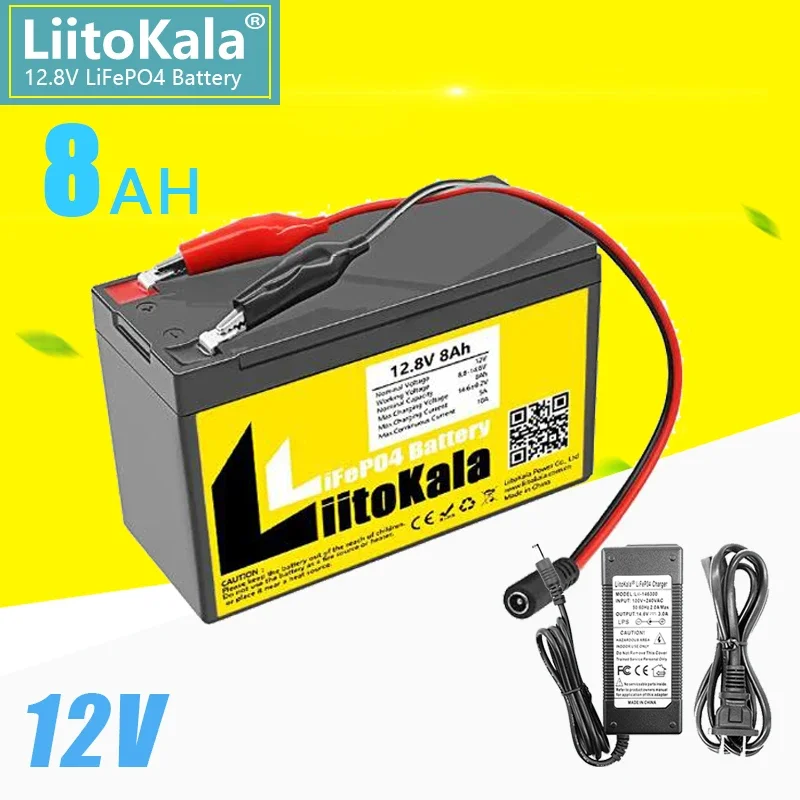 LiitoKala 12V 8Ah LiFePo4 Rechargeable 26700 Battery Pack 4000+ Cycles Lithium Battery for Solar Power Lighting Built-in BMS