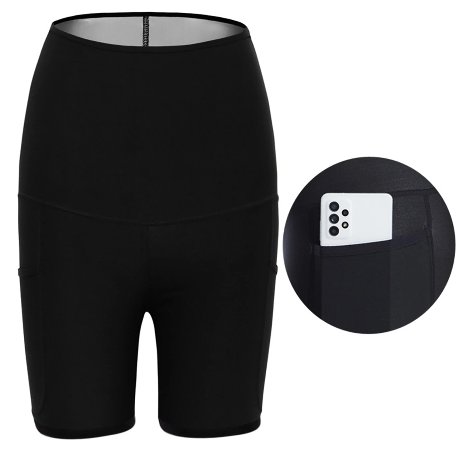 

1PC High Waist Workout Shorts Elastic Waist Tummy Workout Short Training Pockets Yoga Running