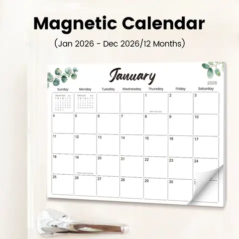 Calendario magnético 2026 para refrigerador, planificador de pared de 12 meses con vista mensual, calendario de nevera de cocina con tema de eucalipto