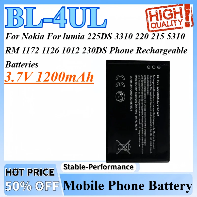 

Аккумулятор BL-4UL 3,7 В, 1200 мАч для Nokia, lumia 225DS 3310 220 215 5310 RM 1172 1126 1012 230DS, аккумуляторные батареи для телефона