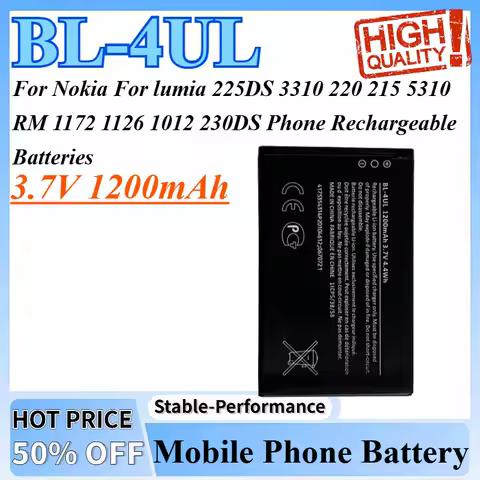 3.7V 1200mAh BL-4UL Battery For Nokia For lumia 225DS 3310 220 215 5310 RM 1172 1126 1012 230DS Phone Rechargeable Batteries