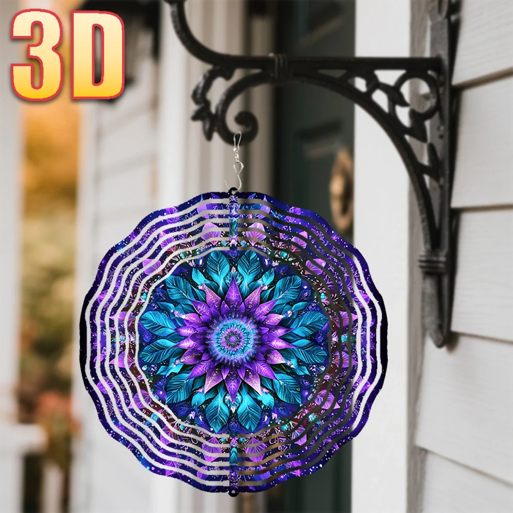 3D Vibrant Floral Mandala Wind Spinner - 10 Inch Metal Art with 360 Swivel Hook for Indoor Outdoor Garden Gift