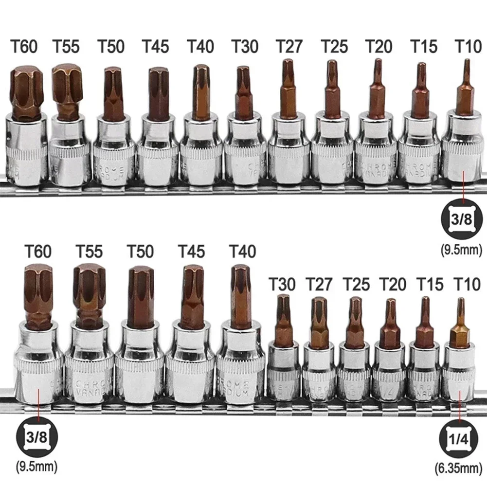 11 PCS 3/8 1/4 Inch Hex Drive Torx Socket Bit Set Screwdriver Socket Bits Hand Tools T15 T20 T25 T27 T30 T40 T45 T50 T55 T60