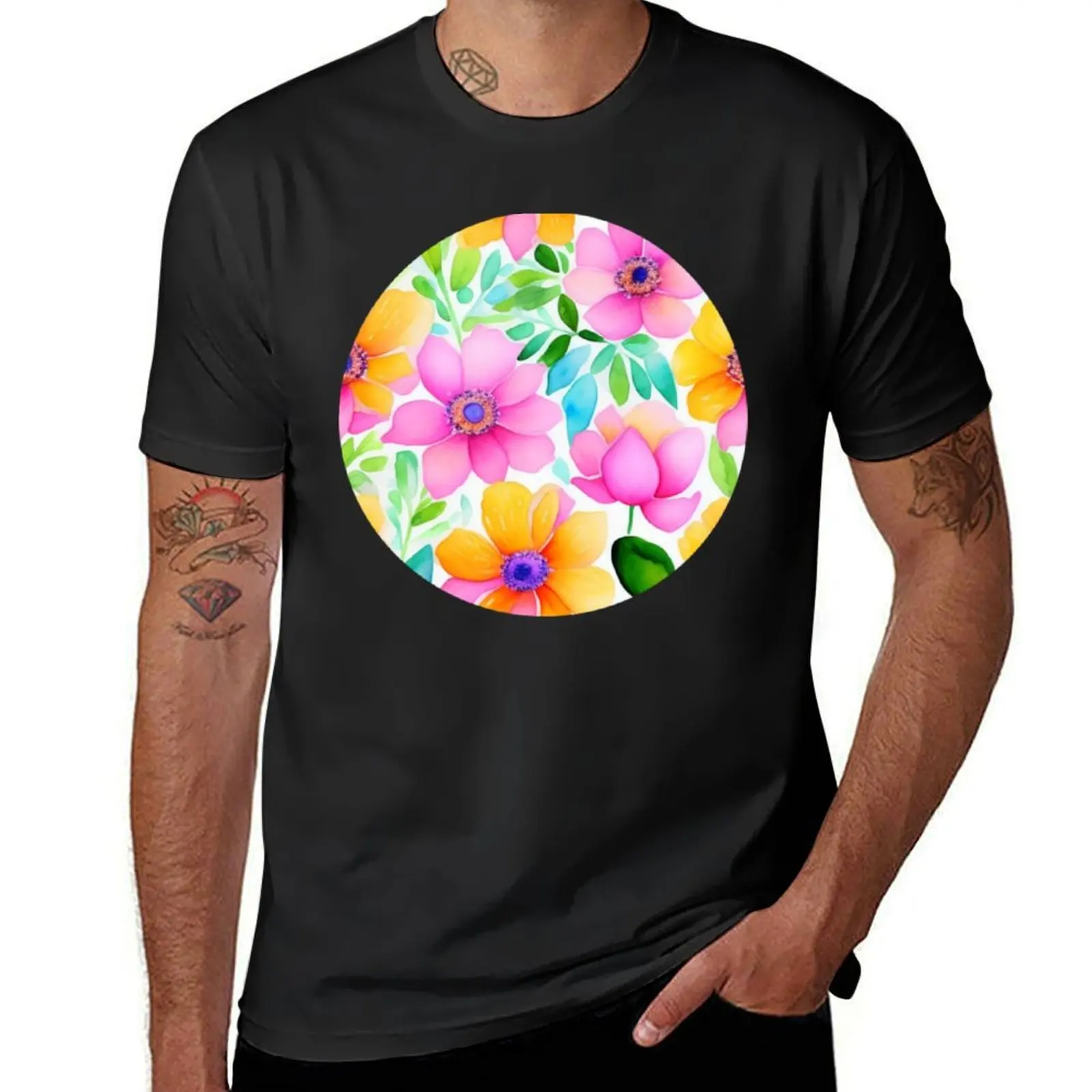 Bright Floral Watercolor Pattern T-Shirt sublime sports fans heavy weight t shirts for men