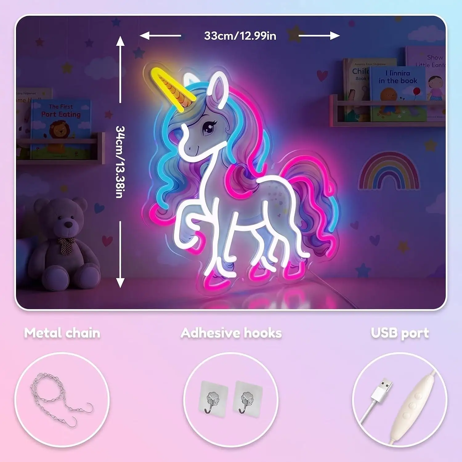 Cute Unicorn Neon Sign Led Wall Hanging Light For Girls Bedroom Kids Room Decor Birthday Party Background Ornament Creative Gift
