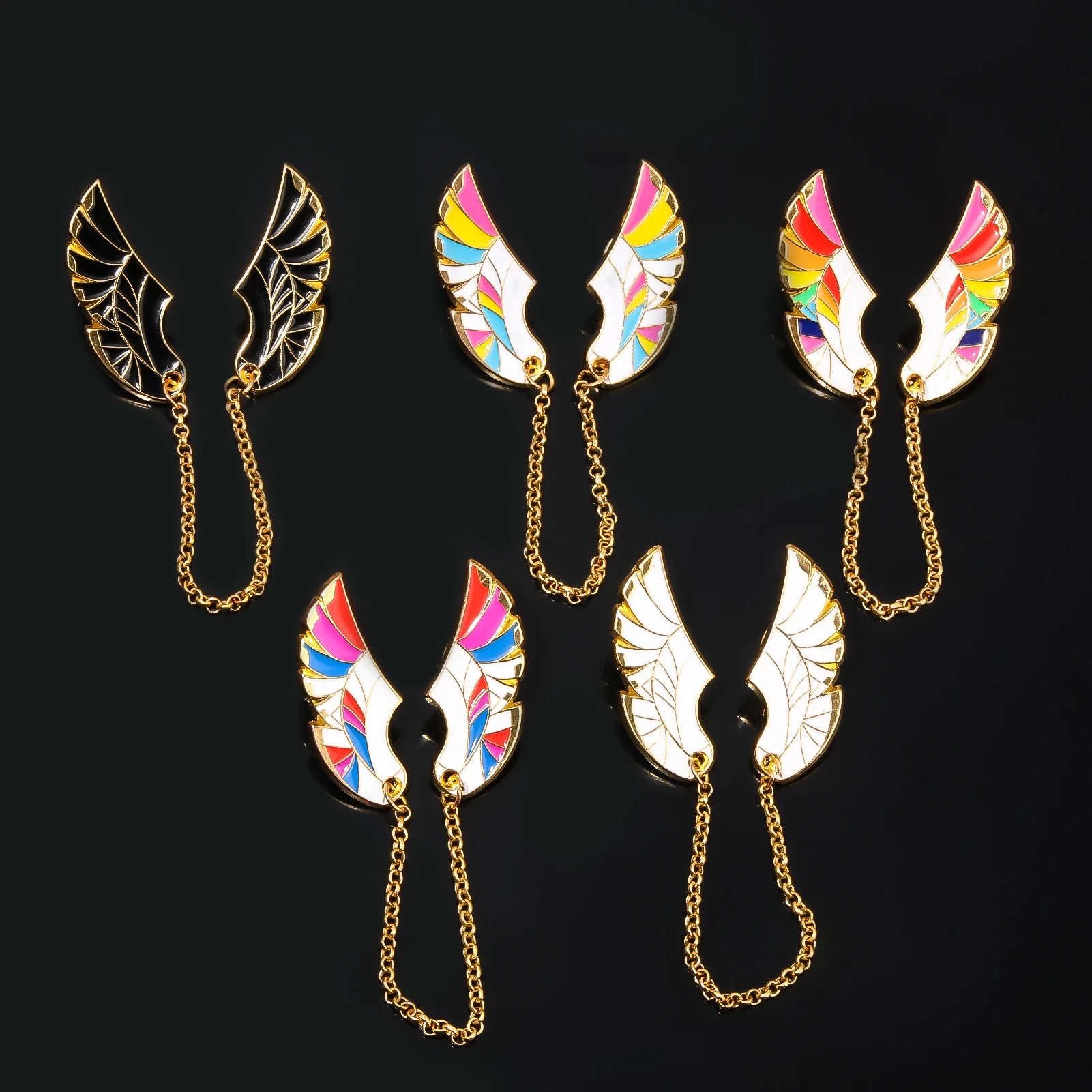 Pride Wings Enamel Pins Butterfly Wings Tassel Chain Brooch Metal Feather Lapel Pin Suit Coat Breastpin Women Men's Accessories