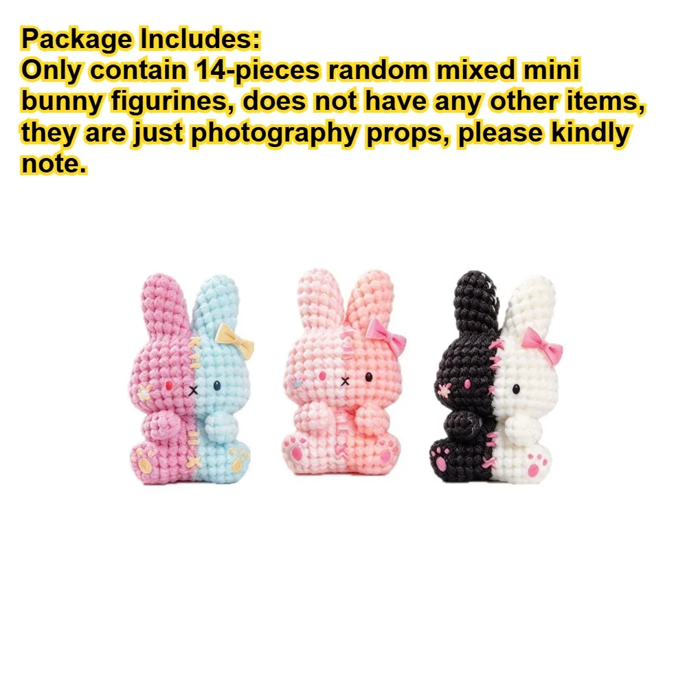 14 Pieces Mixed Patchwork Bunny Mini Figurines Resin Cute Rabbit Miniatures Micro Landscape Ornament DIY Dollhouse Decor