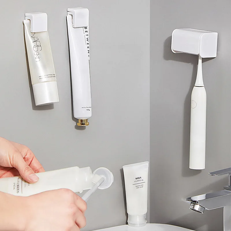 Toothbrush Holder Punch-free Wall-mounted Organizer Toothpaste Holder Oothpaste Dispenser Squeezer Bathroom Accessories