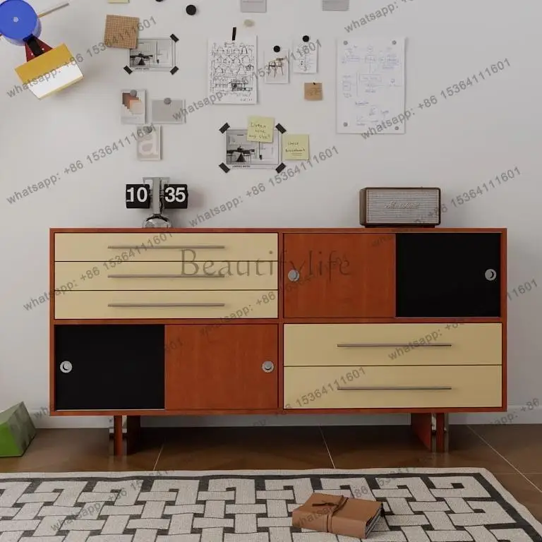 

Medieval style dining side cabinet solid wood storage kitchen small apartment dining room storage chest