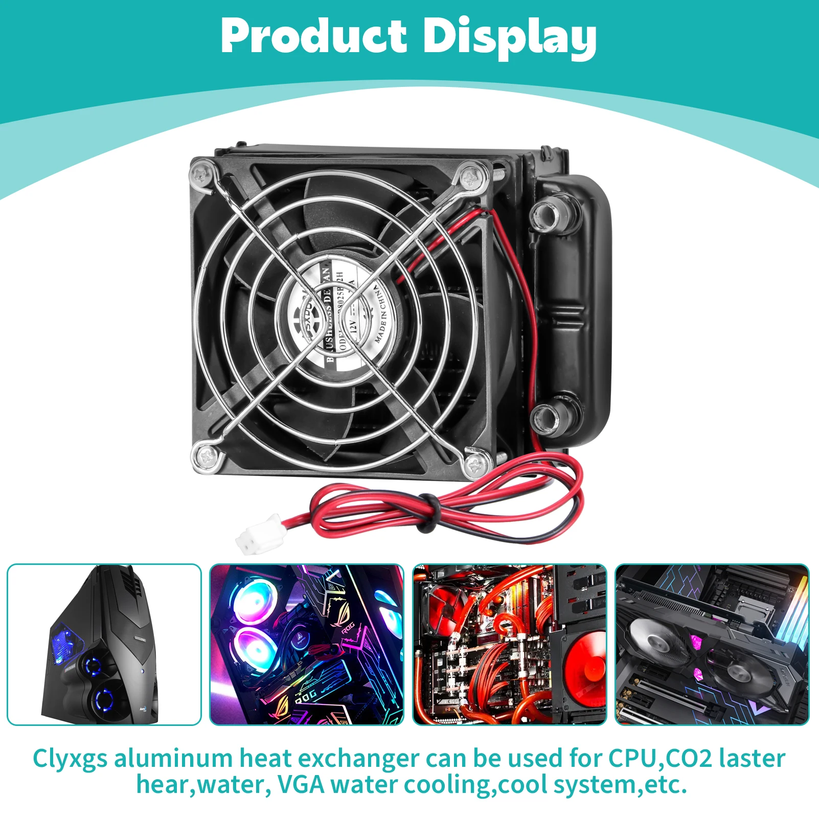 SXDOOL 80mm DIY Water Cooling Radiator Aluminum Heat Exchanger with 80mm Fan, DC12V Black - Efficient CPU & VGA Cooling