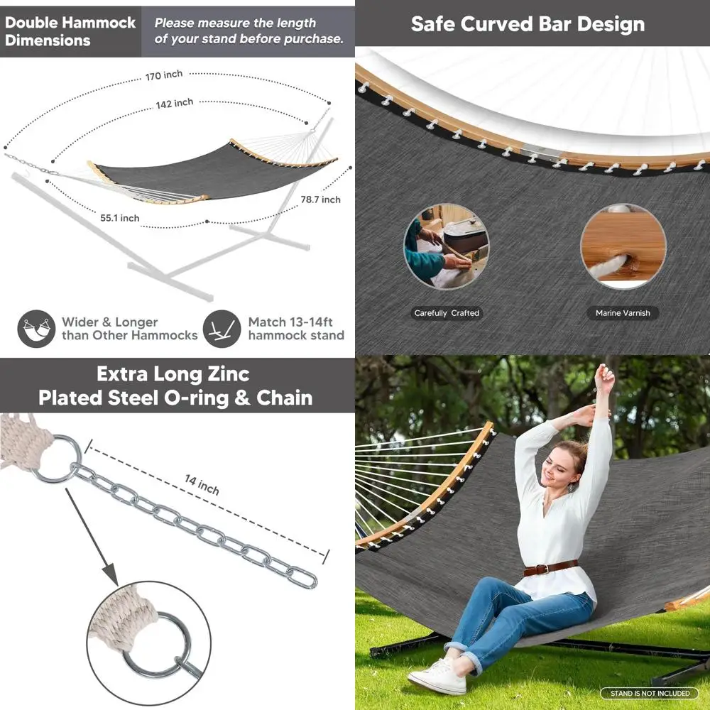 

Portable Double Outdoor Hammock, 450lbs Weight Capacity, Quick-Drying, 2-Person with Carry Bag, Dark Gray