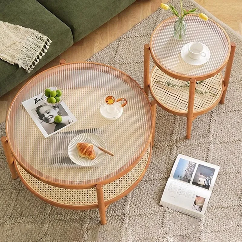 Mesa De Centro moderna y sencilla, Mesa De centro ligera De lujo De gama alta para sala De estar, Mesa auxiliar para el hogar, mesas pequeñas De vidrio De ratán con viento