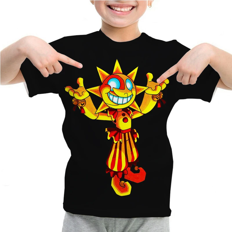 New 2024 Summer 3D Children's Sundrop Moondrop Fnaf T-shirt Harajuku Boys Anime T Shirt Girls Funny Cartoon T Shirt Kids Clothes