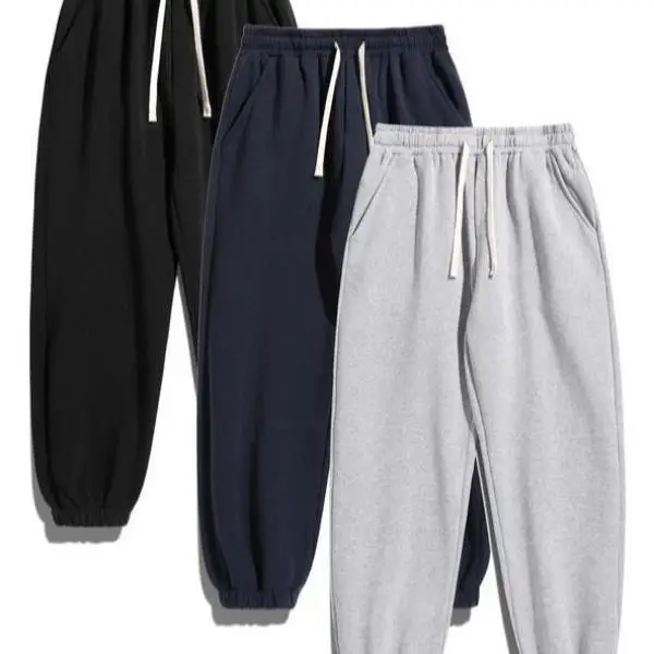 

High Waist Thermal Lined Dstring Casual Pants Loose Fit Straight Leg Men's Winter Faion High Street Sle