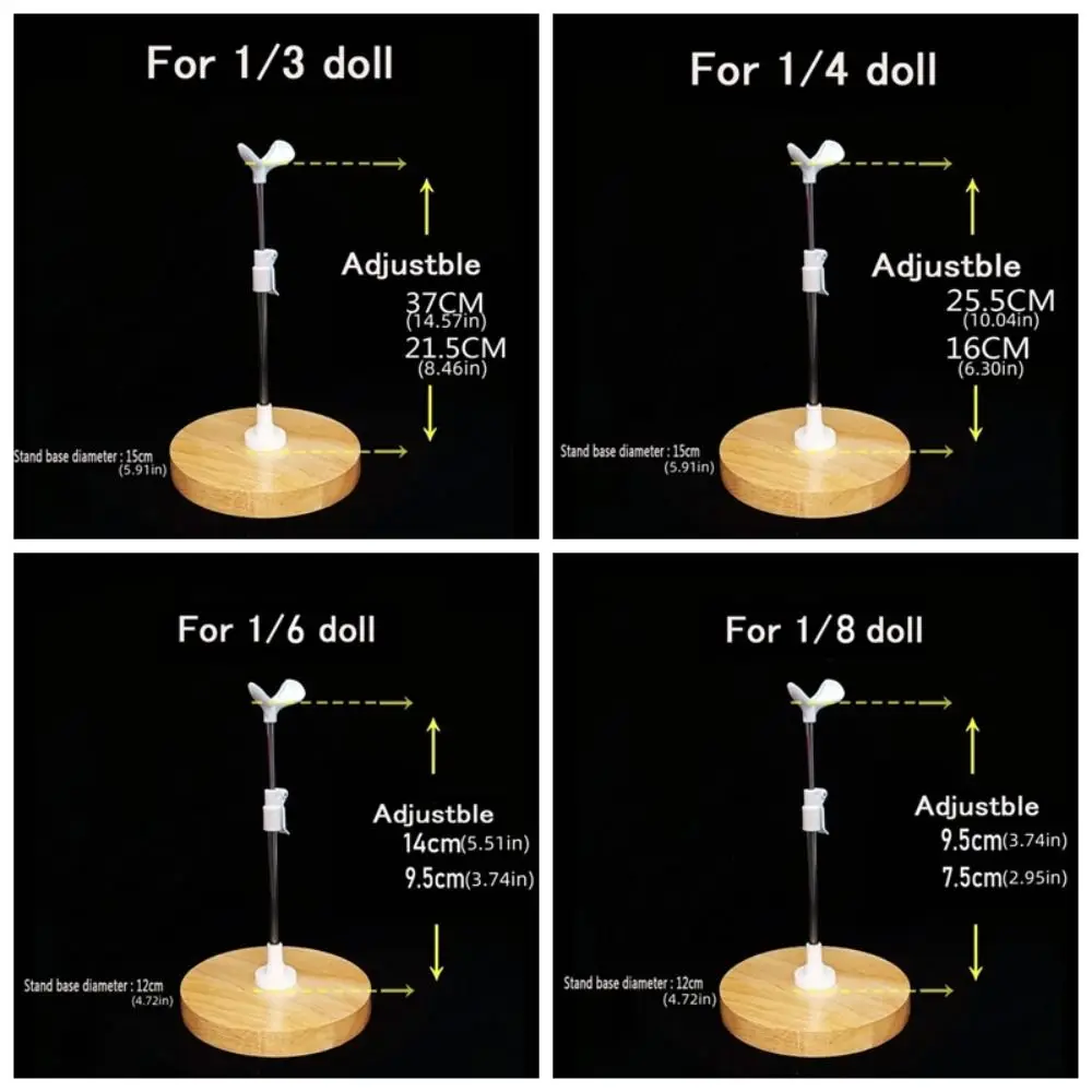 Base de madeira durável suporte de boneca pvc aço inoxidável suporte de exibição de boneca ajustável rack de pé para boneca bjd