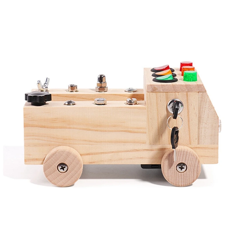 Wooden LED Switch Busy Board Disassembly And Assembly Screws And Nuts Tool Set Kit Car Montessori Early Education Puzzle Toy Kit