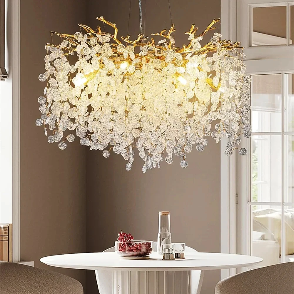 

Modern Crystal Chandeliers Money Tree Branch Chandelier Ceiling Pendant Lighting Round Light for Dining Living Room Bedroom