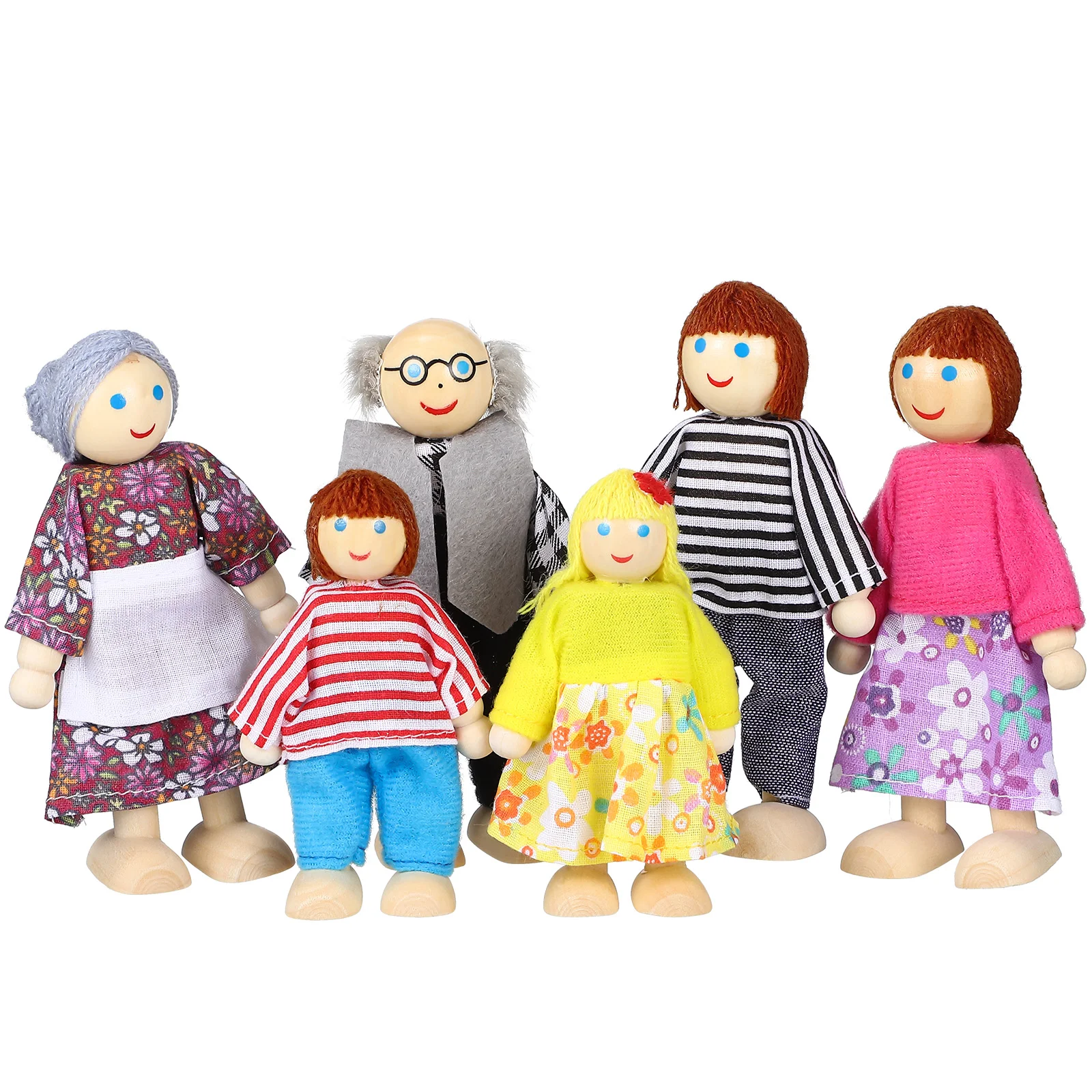 6 Pcs House Figures Family Member Dolls Wooden Puppet Toys for Toddler Kids Children dolls house people