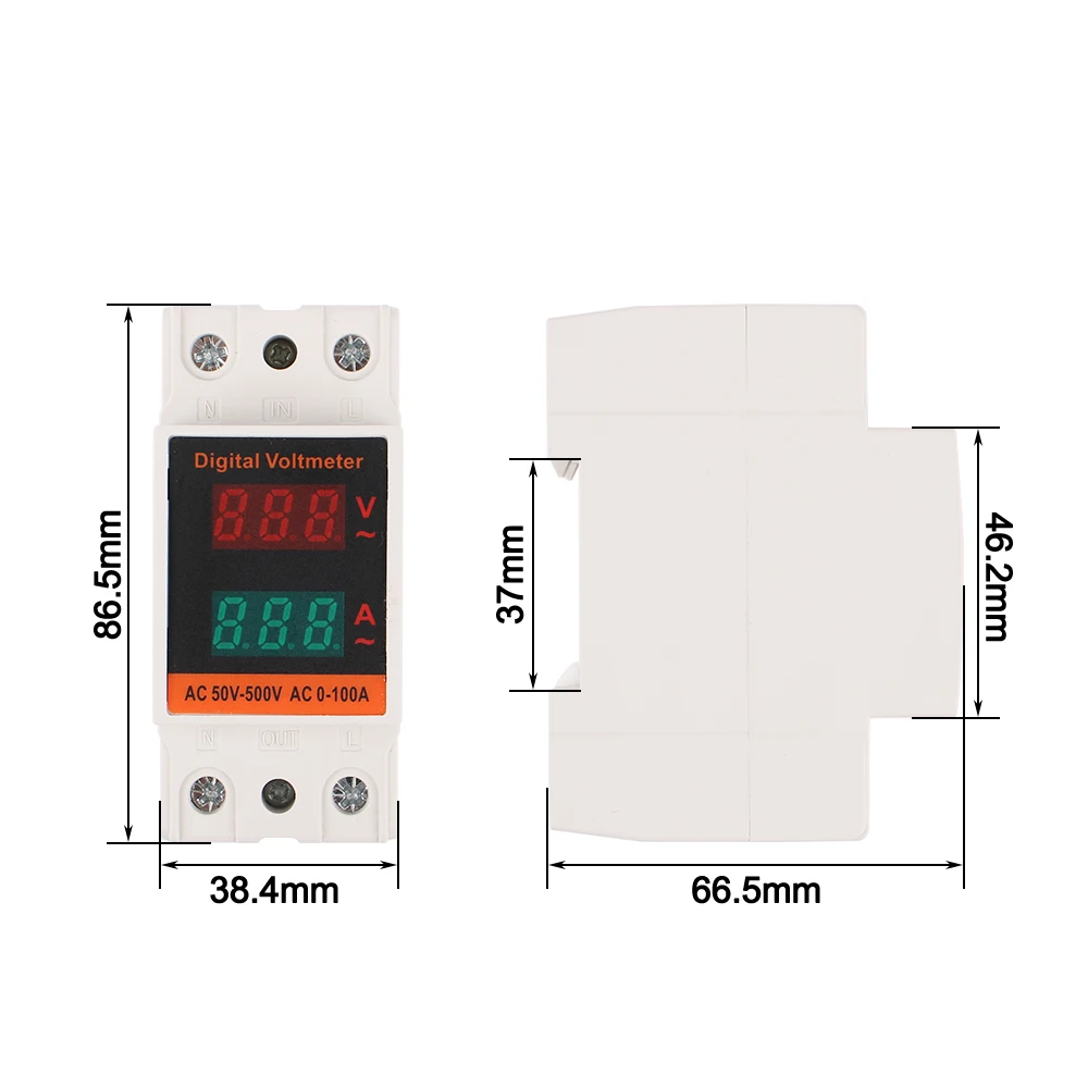 Din Rail AC Voltmeter Ammeter LCD Dual Digital  Electricity Meter AC60-500V AC1-99.9A Volt Amp Monitor Energy Meter 35mm