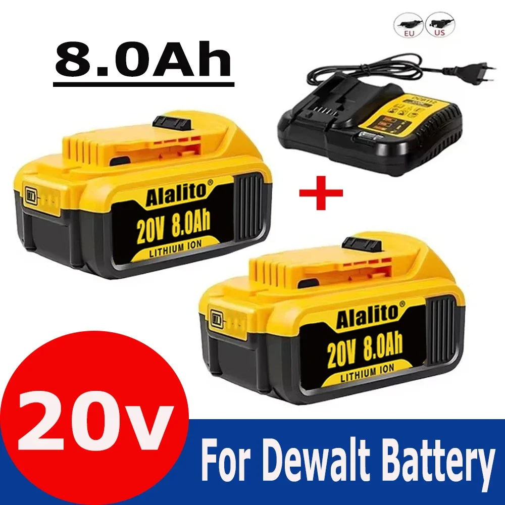 DCB200เดิมแบตเตอรี่ลิเธียมสำรองขนาด20V 8000mAh สำหรับ DeWalt 18V DCB184 DCB182 DCB200 DCB180 DCB181 DCB182 DCB206 DCB201