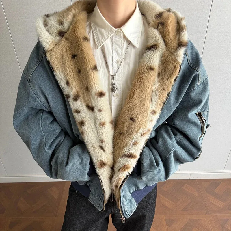 الشتاء رشاقته الدنيم الستر الرجال خمر مبطن سترات معاطف دافئة الشارع الشهير Harajuku الهيب هوب المتضخم جواكت شتوية #6