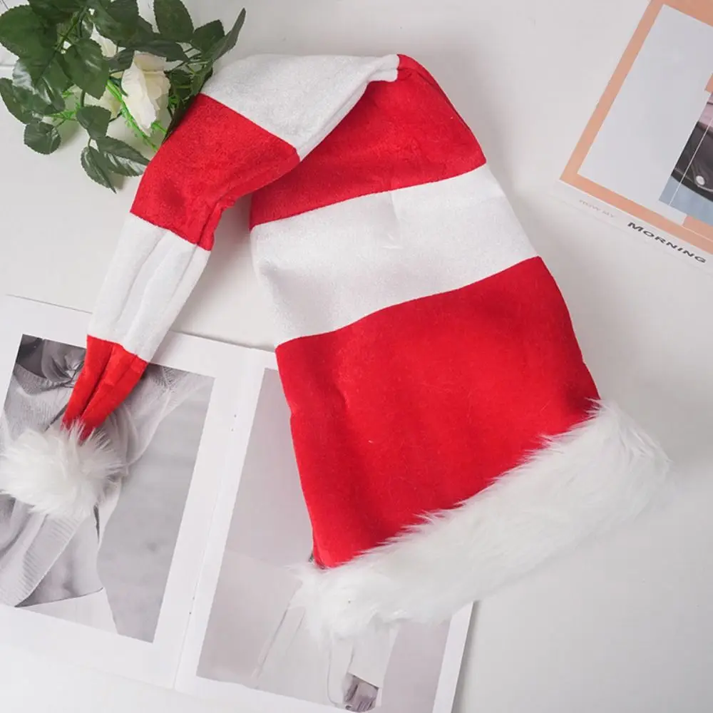 Christmas Decorative Hat Extended Elf Christmas Hat Soft Stripe Santa Claus Hat Plush Christmas Spirit Hat for Cosplay Party