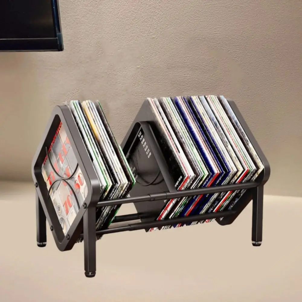 الكربون الصلب حامل سجل فينيل أسود قابل للتعديل مسجل فينيل تخزين الرف سعة كبيرة المضادة للانزلاق حامل سجل الطبقة واحدة #2