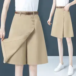 Half-length Pants Ladies Summer Thin High Waist Wide-leg Short Trousers New Plus Size Casual Loose Fake Two-piece Skirts Culotte