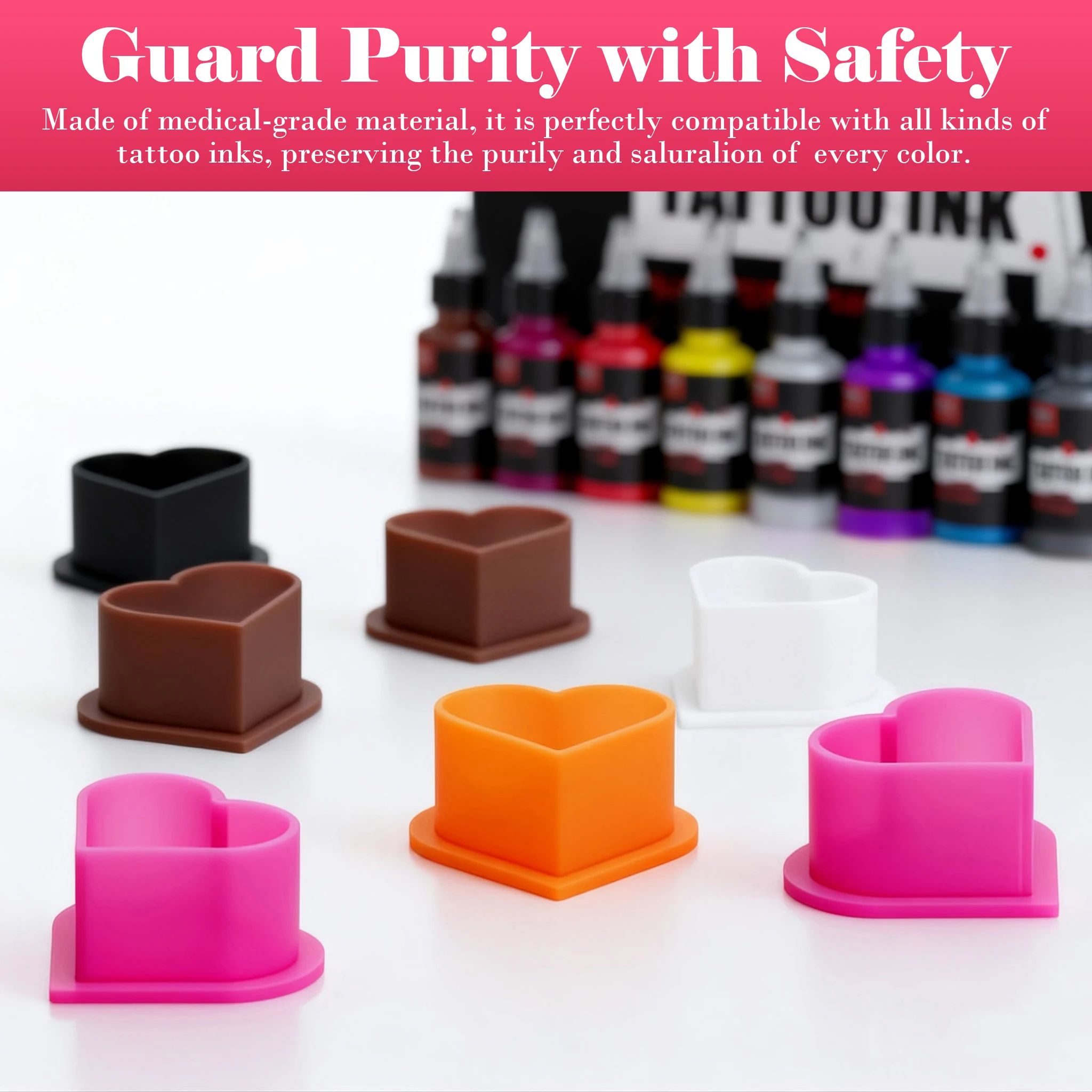 200pcs Silicone Tattoo Ink Cups Round/Diamond/Heart-shaped Shapes Permanent Makeup Pigment Cup Container Tattoo Artists Supplies
