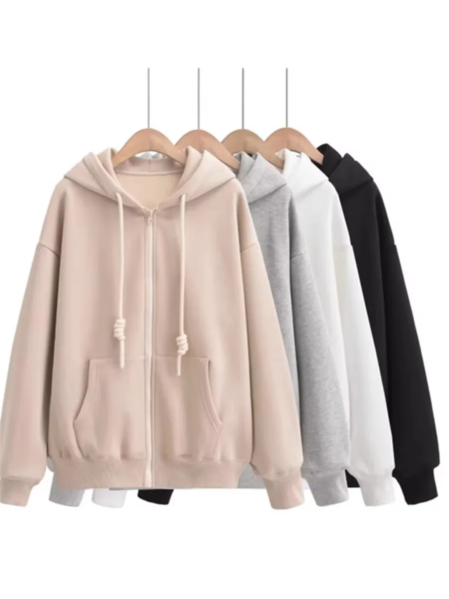 Sweat-shirt à capuche Super longue, rétro américain, polyvalent, doublé de Fce, corde, couleur Pure, confortable, ample, fermeture éclair, Jaet