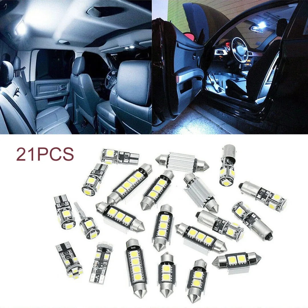 21pcs Universal Car 6000K Super White Interior LED Light Bulb Kit Accessory