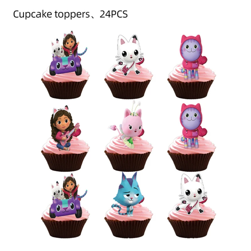 Gabby Dollhouse Cats Party Supplies Pink Cake Toppers for Kids Happy Birthday Cake Decoration Baby Shower Stitch Party Gifts