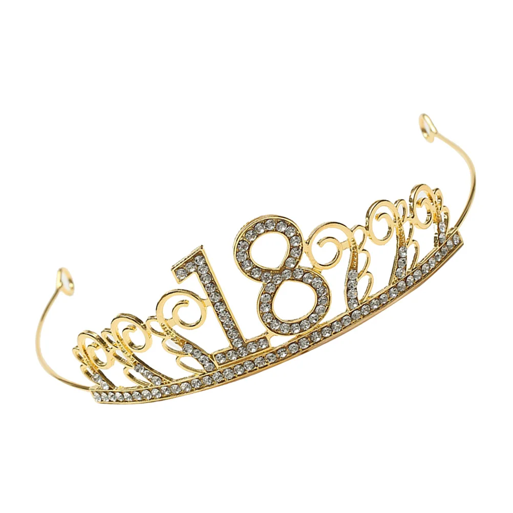 

Golden Crystal Crown Topper Decoration Party Wedding Birthday Tiara Rhinestone Baking Picks 18 Crown Ornaments Durable Premium