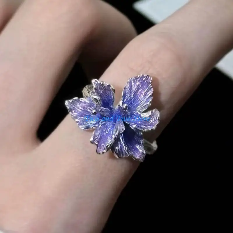 HX6F Delicate Blue Enamel Art Rings Comfortable Alloy Craft for Daily Wear Versatile Stackable Fashion Accessory