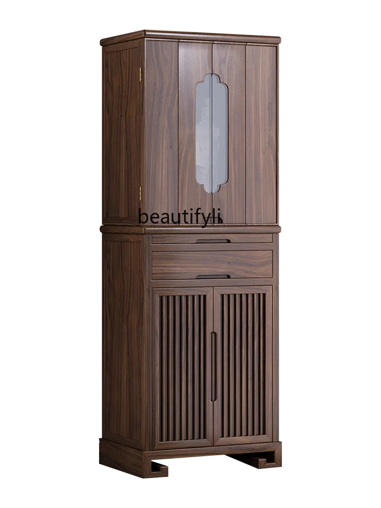 

New Chinese black walnut solid wood Buddhist niche with door vertical cabinet modern light luxury household Buddhist cabinet